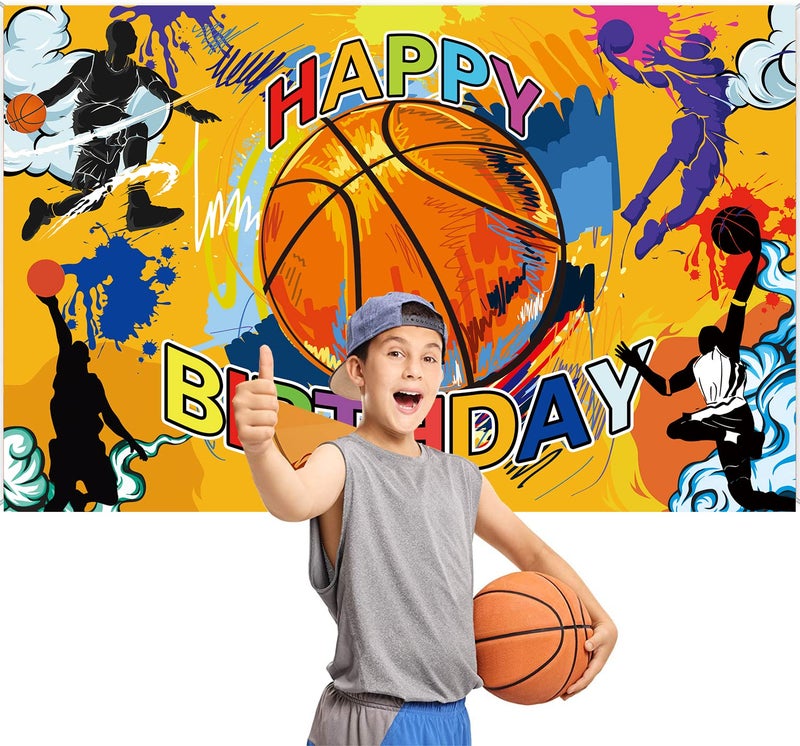 AzsVbvs Basketball Happy Birthday Banner Basketball Party Backdrop Wall Hanging Decor Photo Background for Baby Shower Birthday Party Supplies Indoor/Outdoor (70"" X 45"") - Image 4